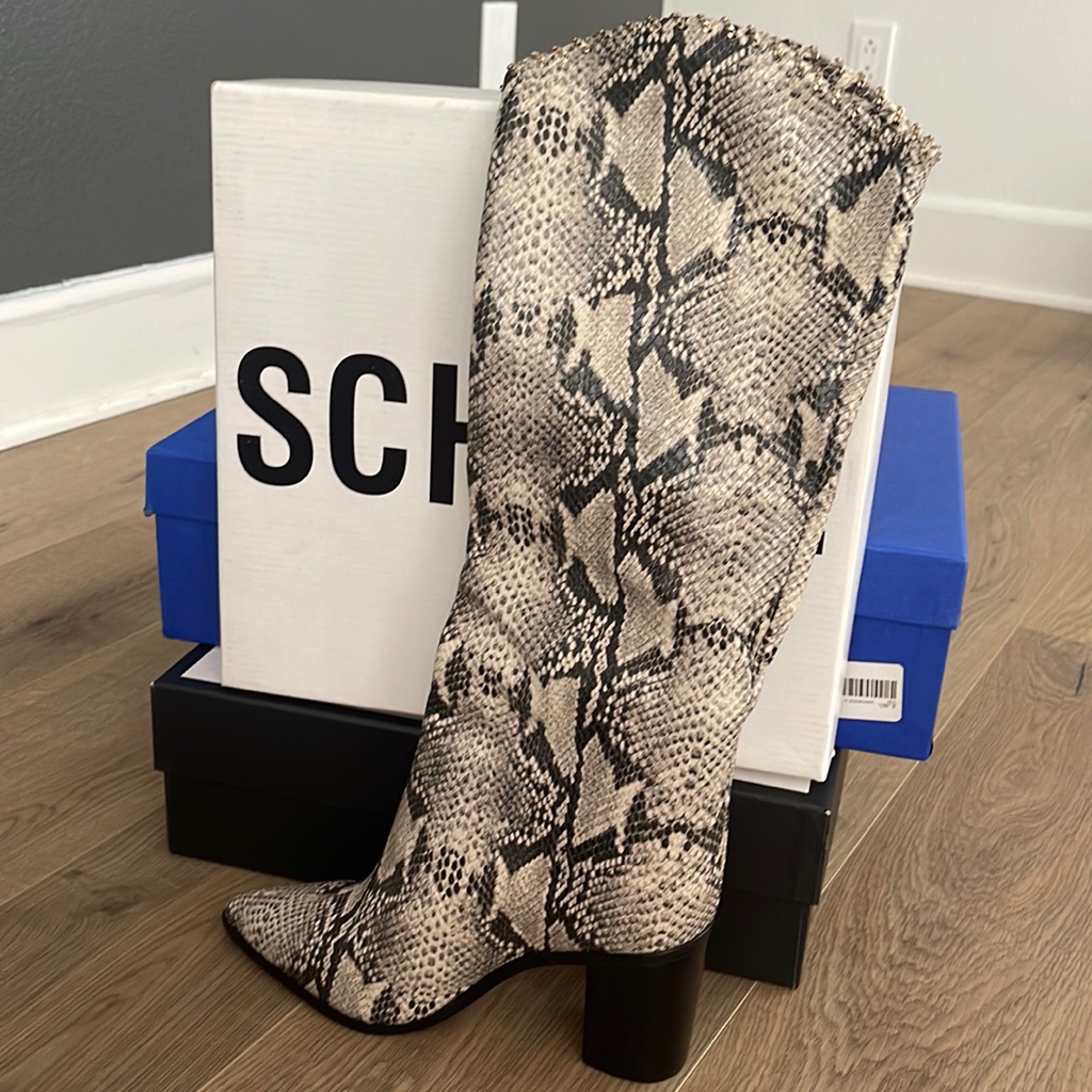 Brand New In Box Schultz Snake Boot With Chain Detail Valy Knee High Boot